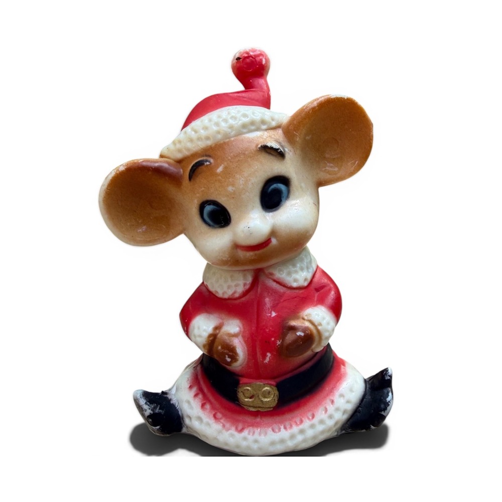 Vintage Christmas Mouse Elf Figurine Santa Suit Hat Made in Hong Kong Retro - Picture 7 of 8